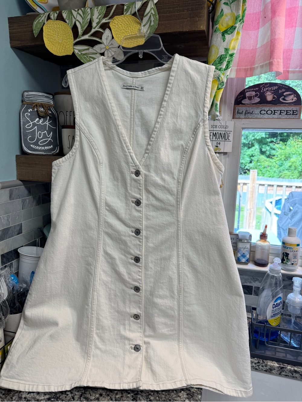 Light Beige Button denim Dress runs small - Picture 6 of 15